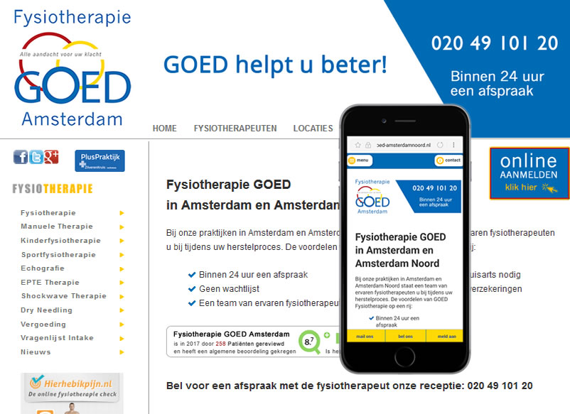 Fysiotherapie Goed Amsterdam door webdesign bedrijf Amsterdam othersites